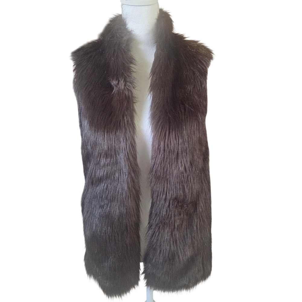 Club Monaco Faux Fur Vest Espresso Brown XS Sleeveless Open Front Jacket Luxury